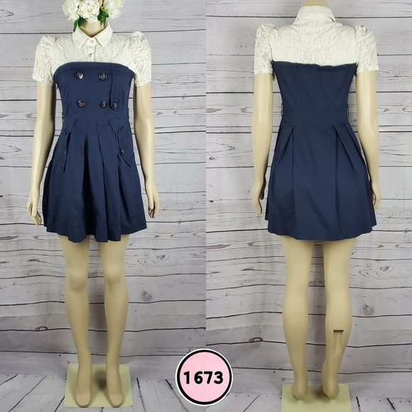 korean brand Dresses & Skirts - navy blue & cream small colar dress ( 5 for $20 )